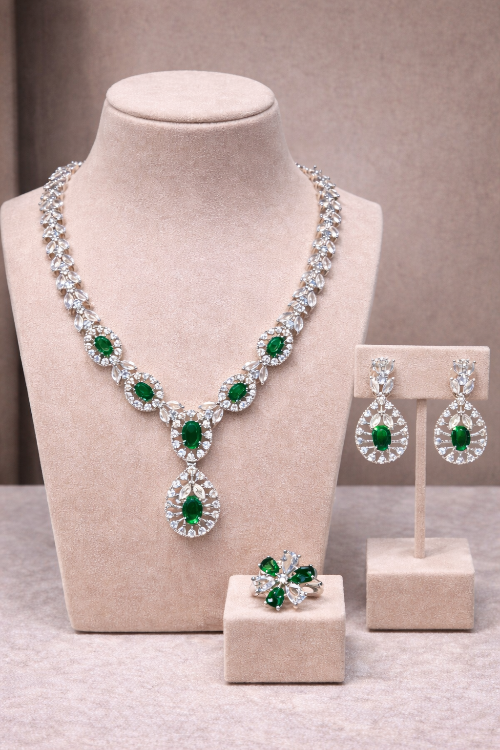 AD Stone Silver Plated Necklace Sets