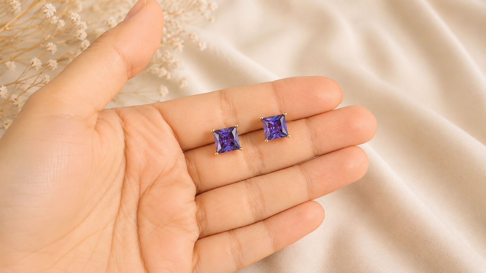 18k Gold Plated Square Zircon Ear Studs