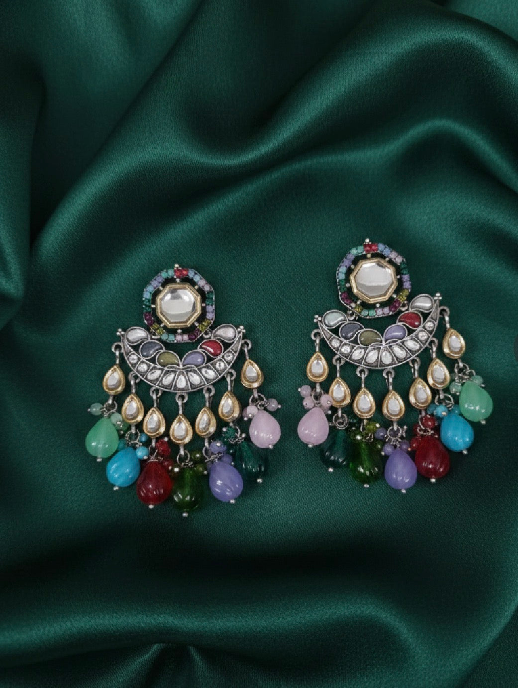 Traditional Multi Beeds Kundan Drop Earrings