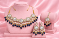 Beautiful Blue & White Combination Necklace Set (Gold Base)