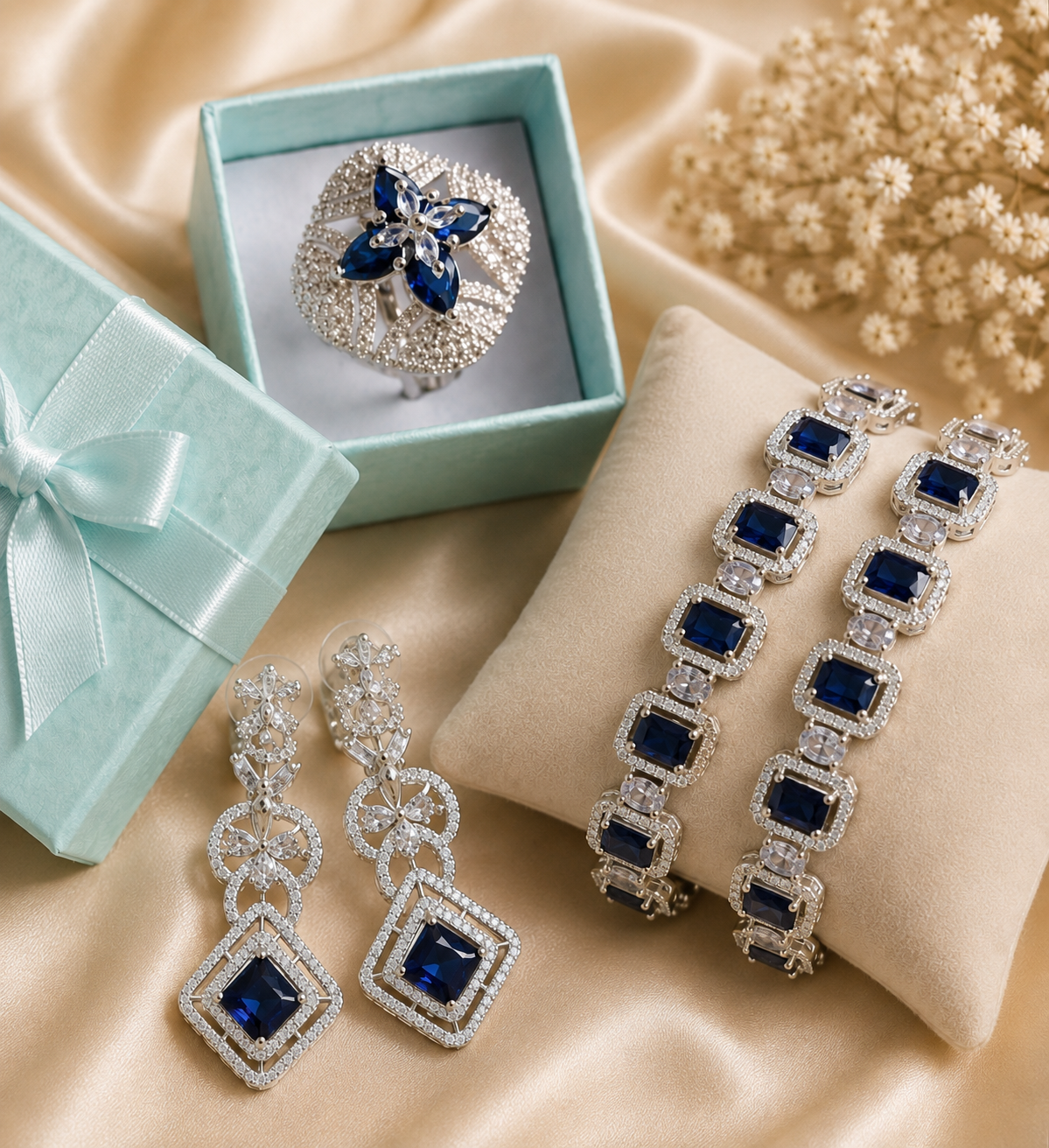 Royal Blue AD Stone Jewellery Set