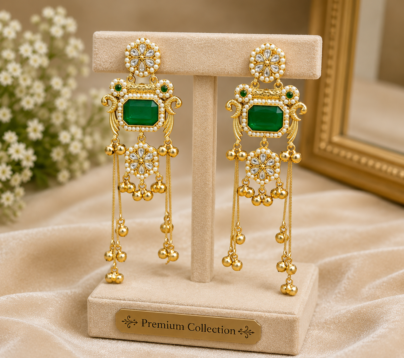 Premium Emerald Green Kashmiri Earrings
