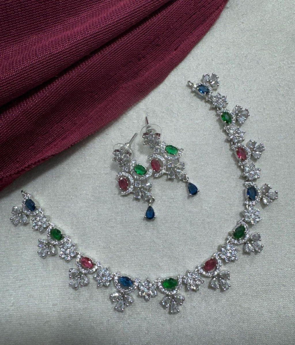 Elegant A.D. Stone Silver-Plated Necklace Set – Timeless Sparkle