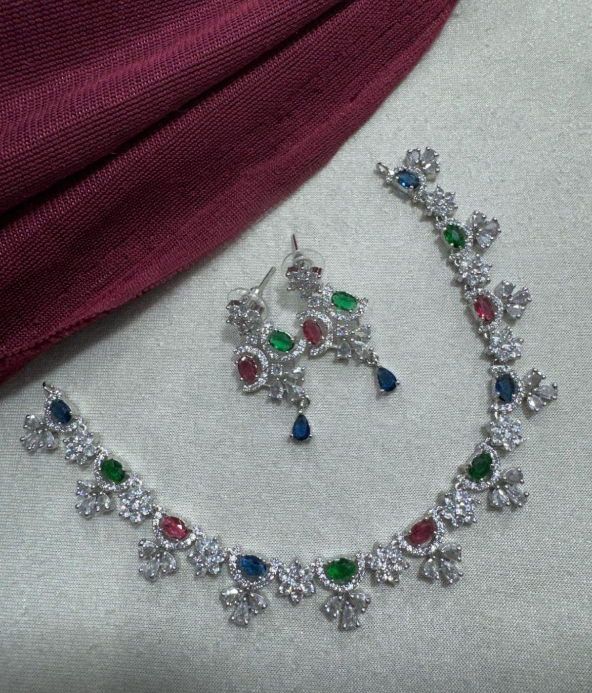 Elegant A.D. Stone Silver-Plated Necklace Set – Timeless Sparkle