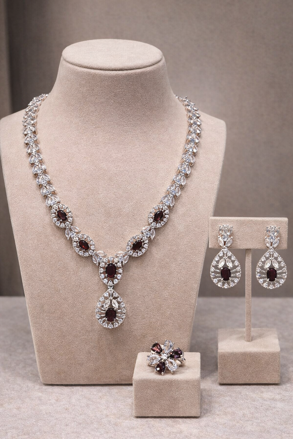 AD Stone Silver Plated Necklace Sets
