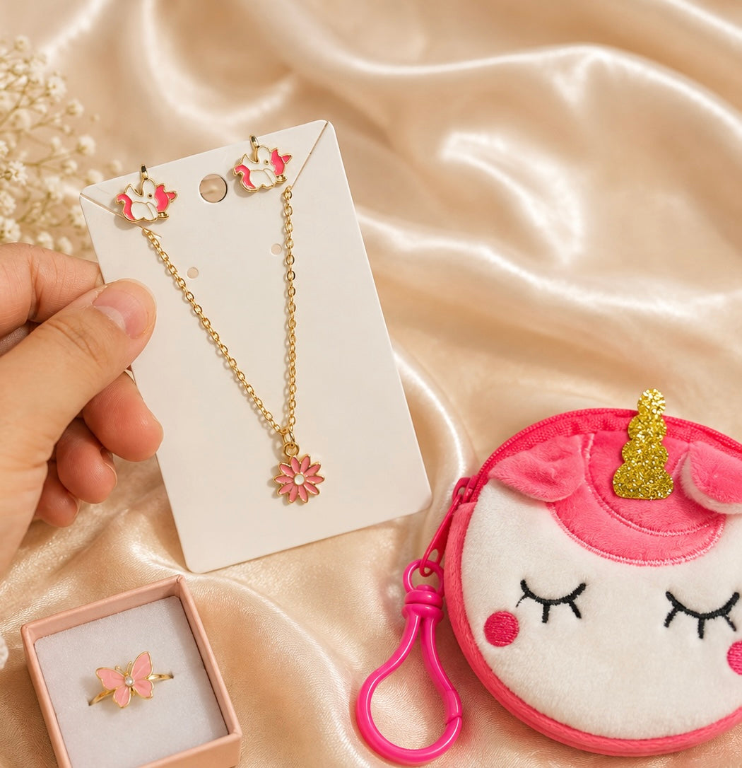 Pink Unicorn Kids Jewellery & Coin Pouch Set