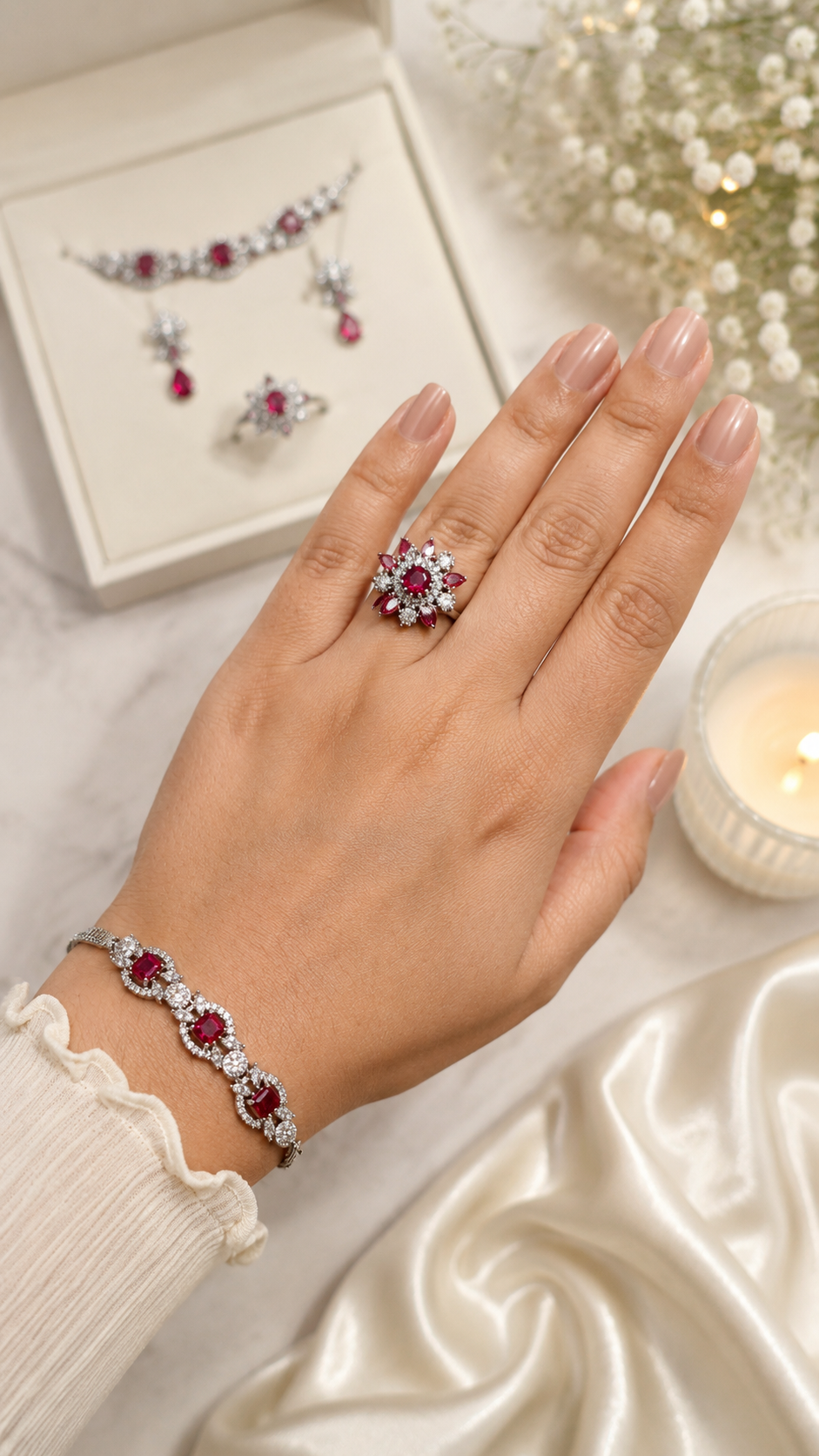 Deep Pink AD Stone Jewellery Gift Set