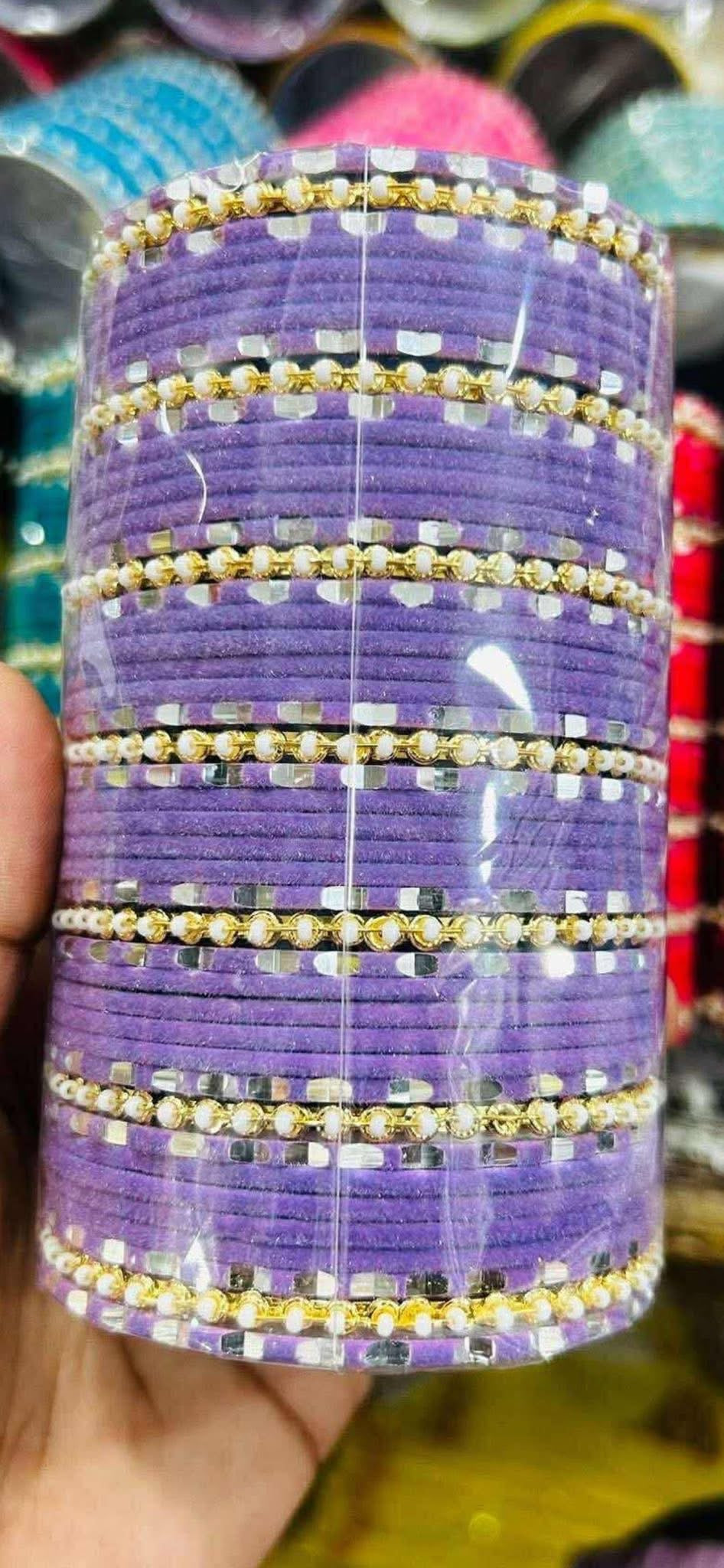 Luxury Velvet Beaded Bangles Set (45 Pieces) – Traditional Festive Collection