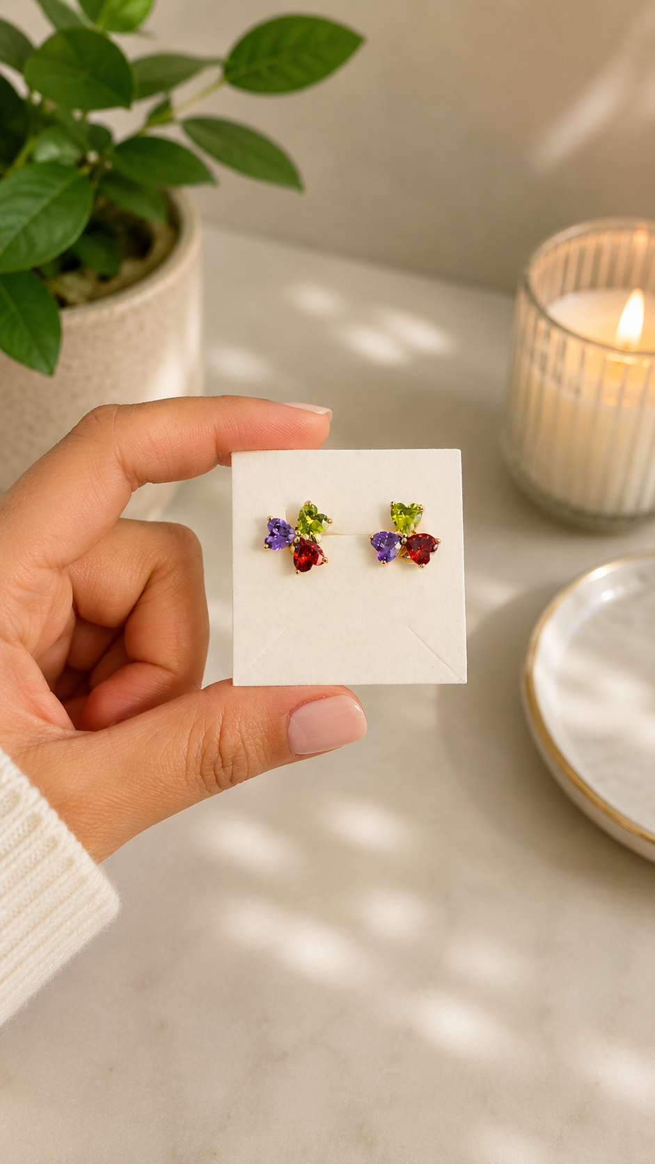 18K Gold Plated Multi-Stone Zircon Ear Studs