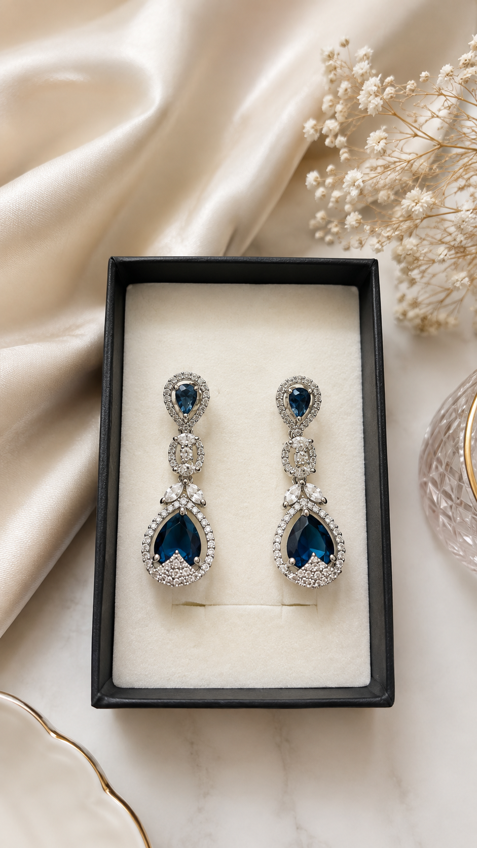 Royal Blue AD Stone Earrings & Ring Set