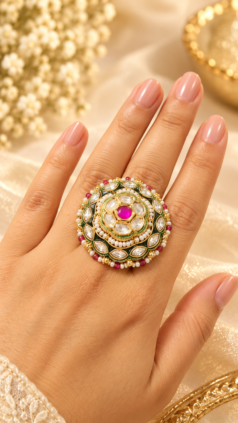 Indian Traditional Pachi Kundan Rings