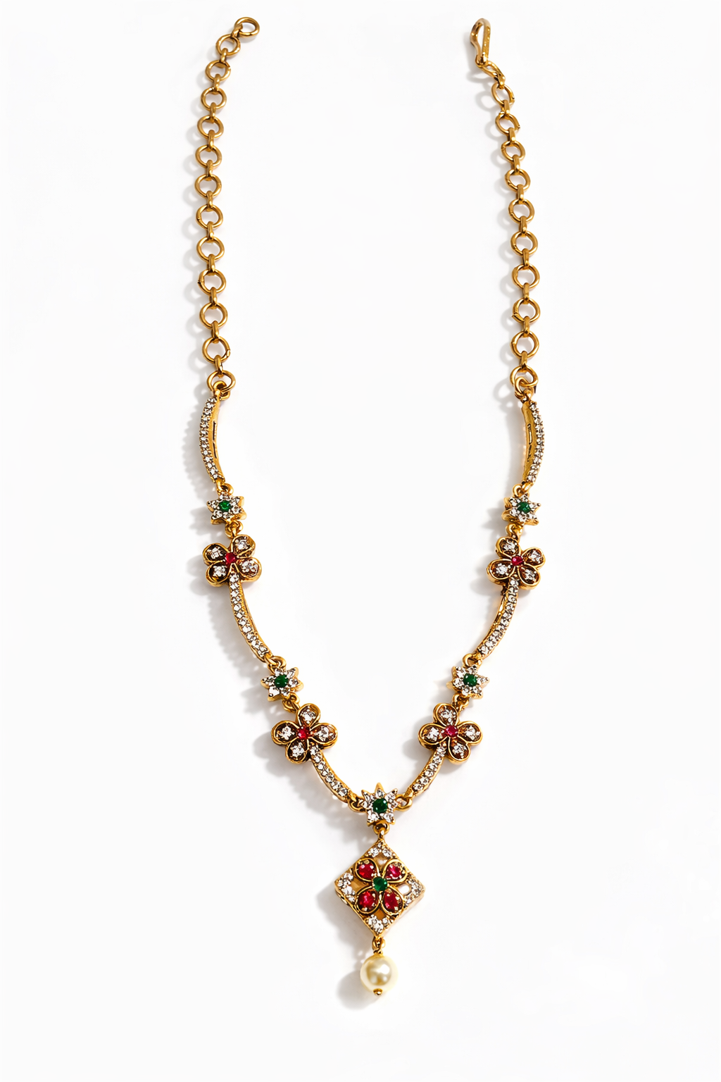 Gold Plated A.D Stone Floral Necklace Set
