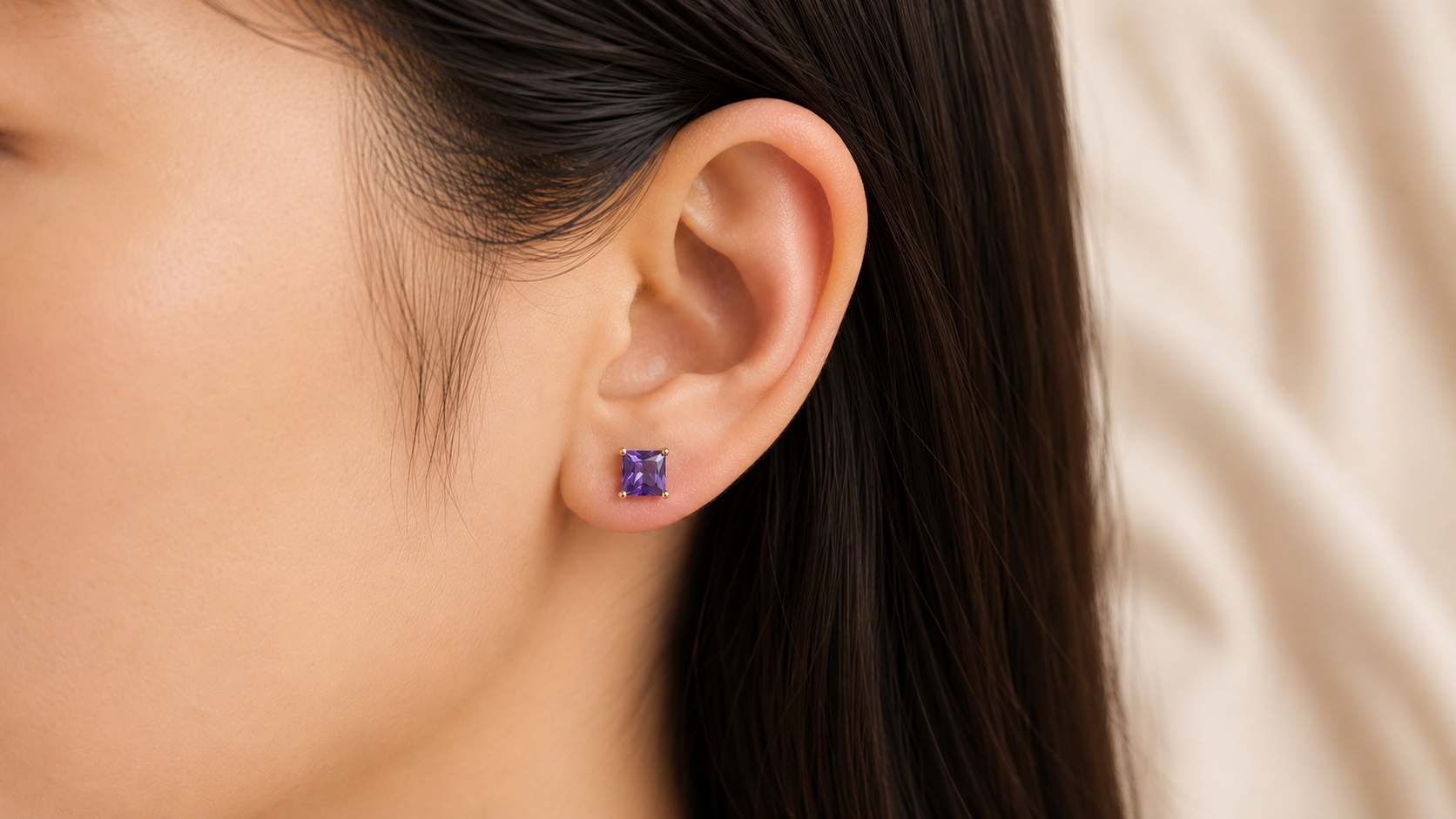 18k Gold Plated Square Zircon Ear Studs