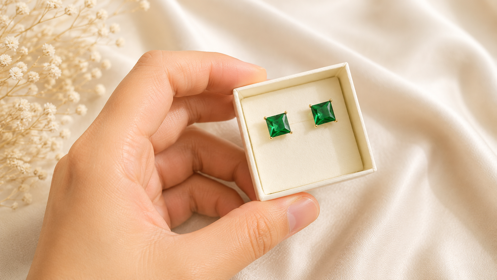 18k Gold Plated Square Zircon Ear Studs