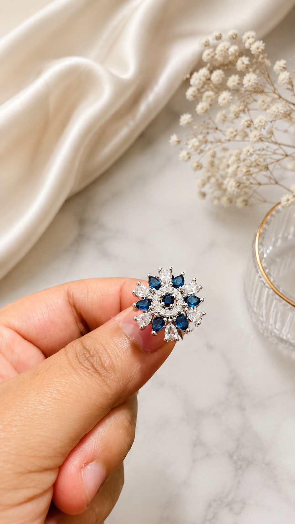 Royal Blue AD Stone Earrings & Ring Set