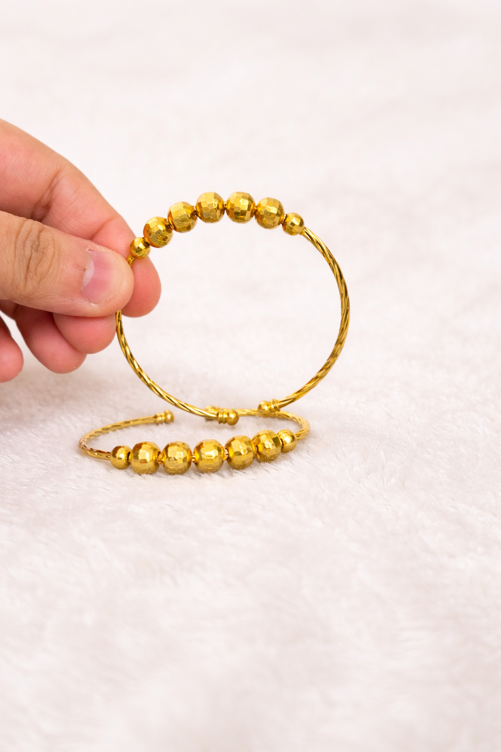 Gold Tone Ball Bangles 2 Piece Set
