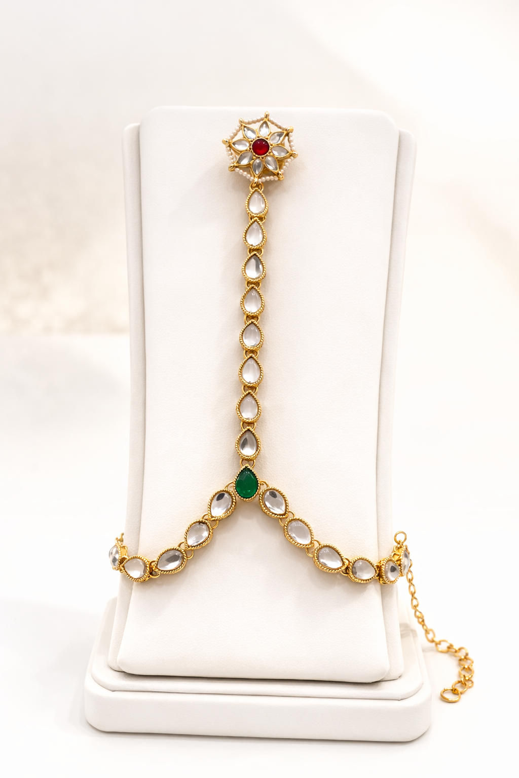 Single Chain Kundan Haat Panja Bracelet – Gold Plated