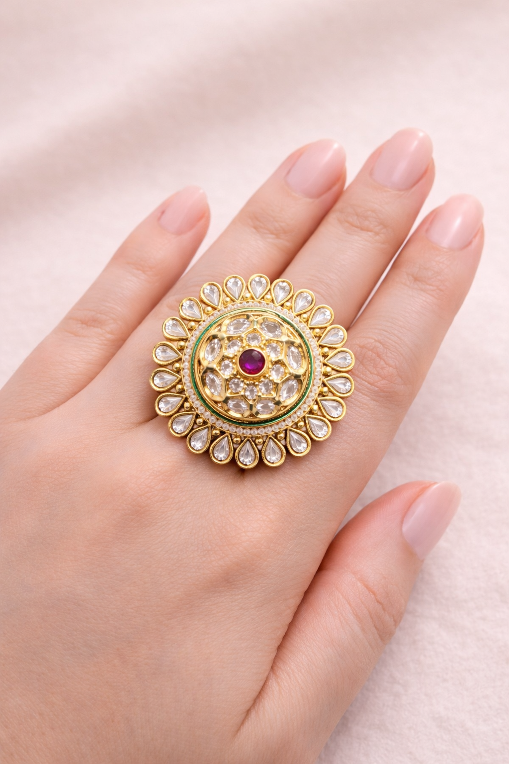 Indian Traditional Pachi Kundan Rings