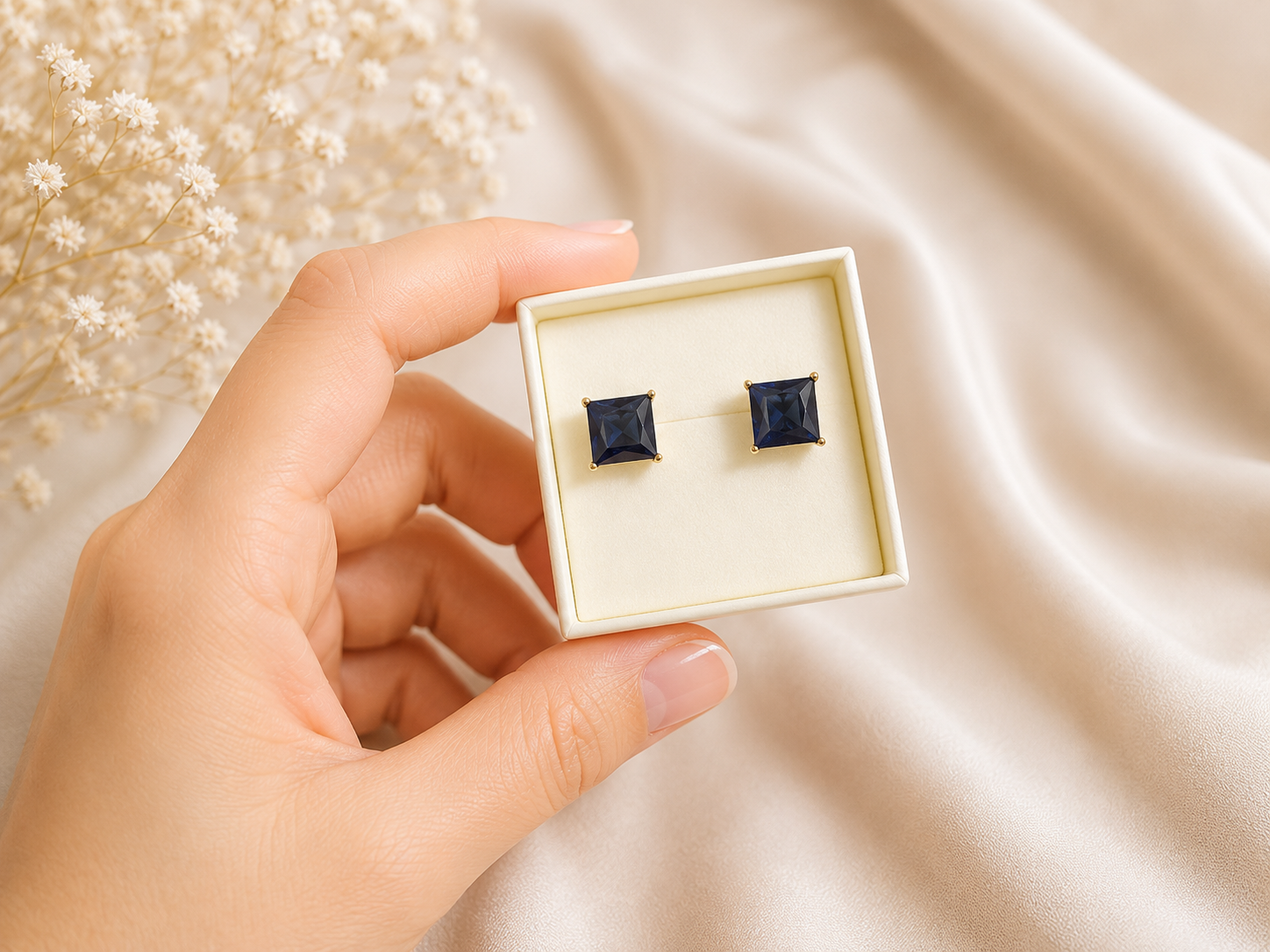 18k Gold Plated Square Zircon Ear Studs