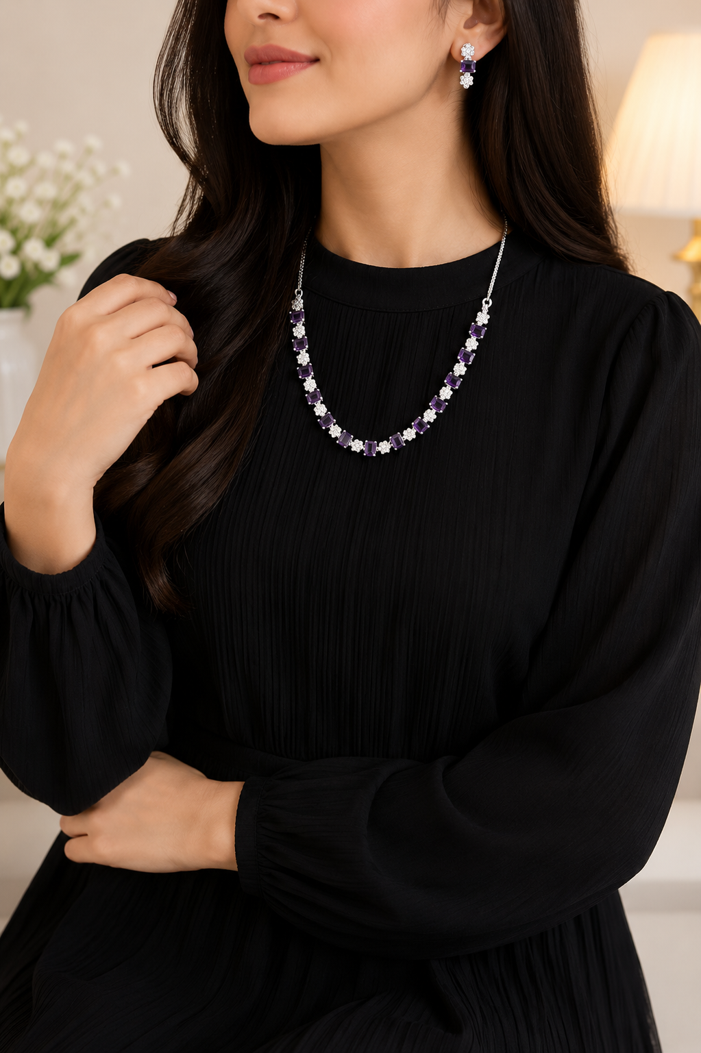 Elegant A.D Stone Necklace & Earrings Set