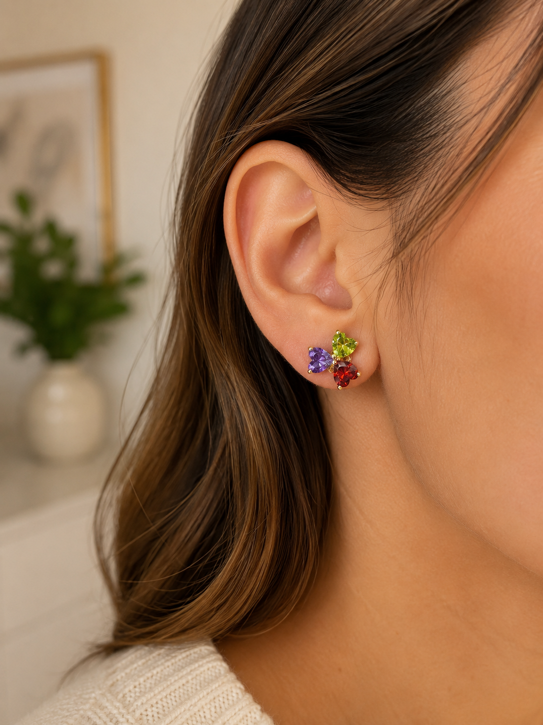 18K Gold Plated Multi-Stone Zircon Ear Studs