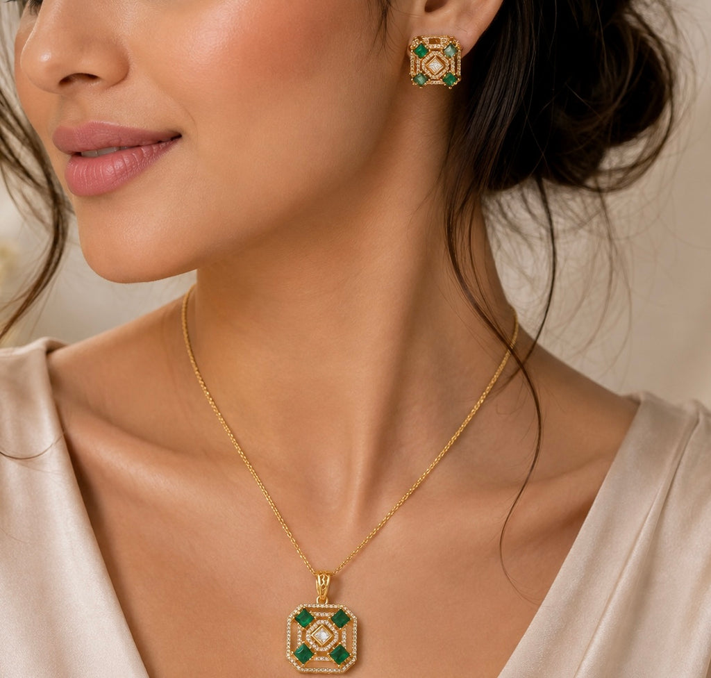 A.D. Stone Pendant Set with Matching Earrings