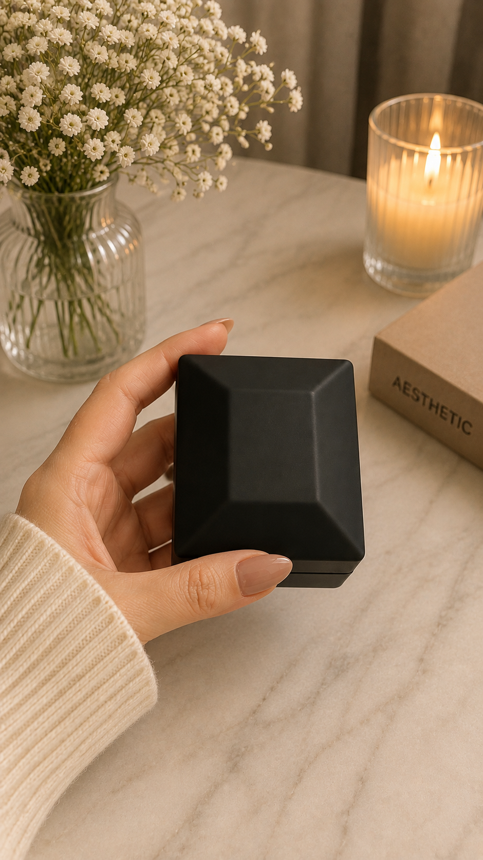 Silver Plated Adjustable Ad Ring With Led Ring Box