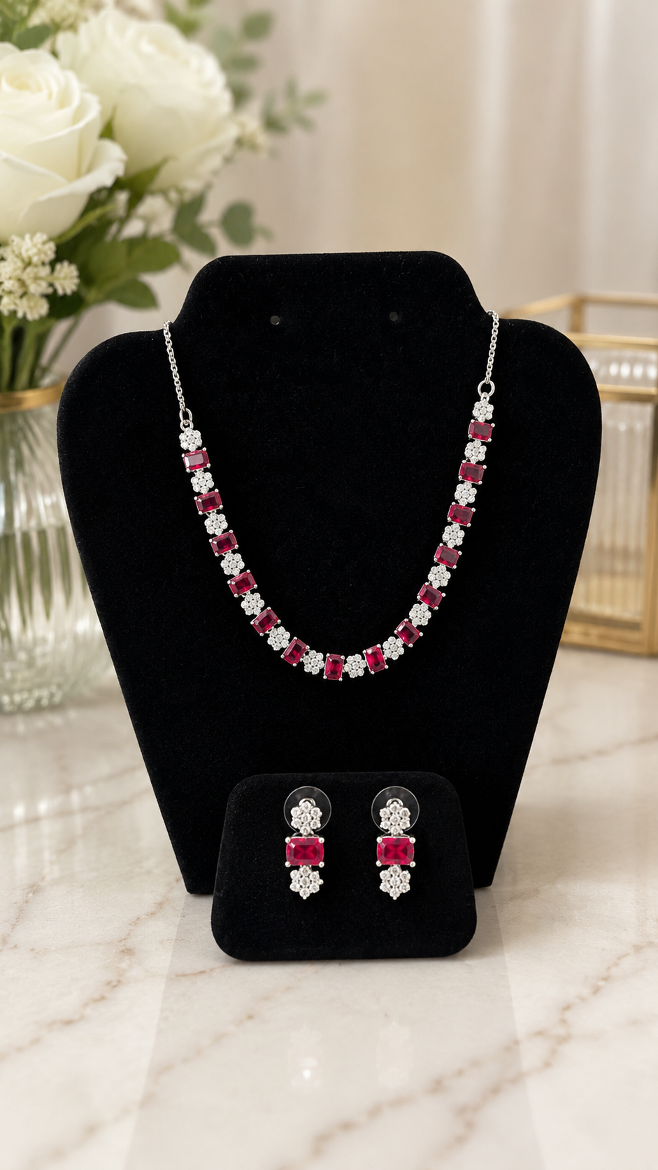 Elegant A.D Stone Necklace & Earrings Set