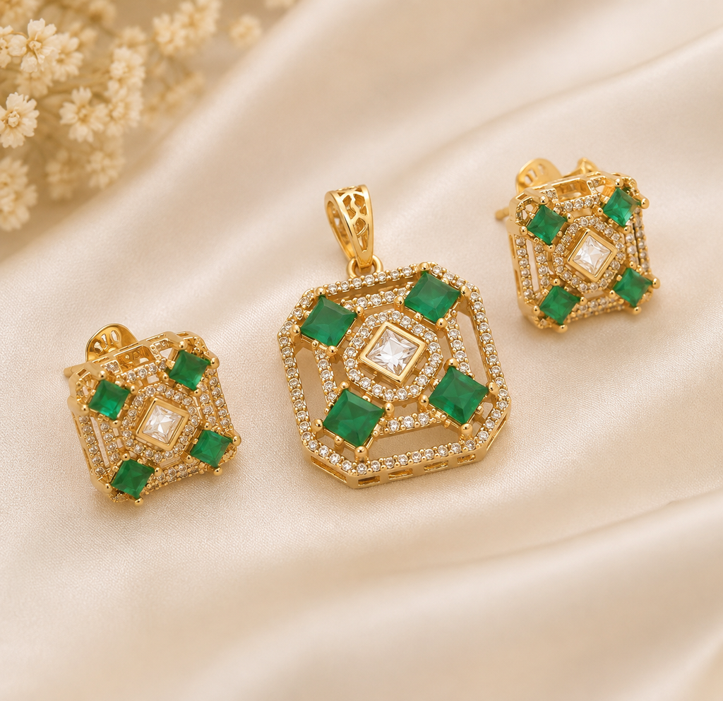 A.D. Stone Pendant Set with Matching Earrings