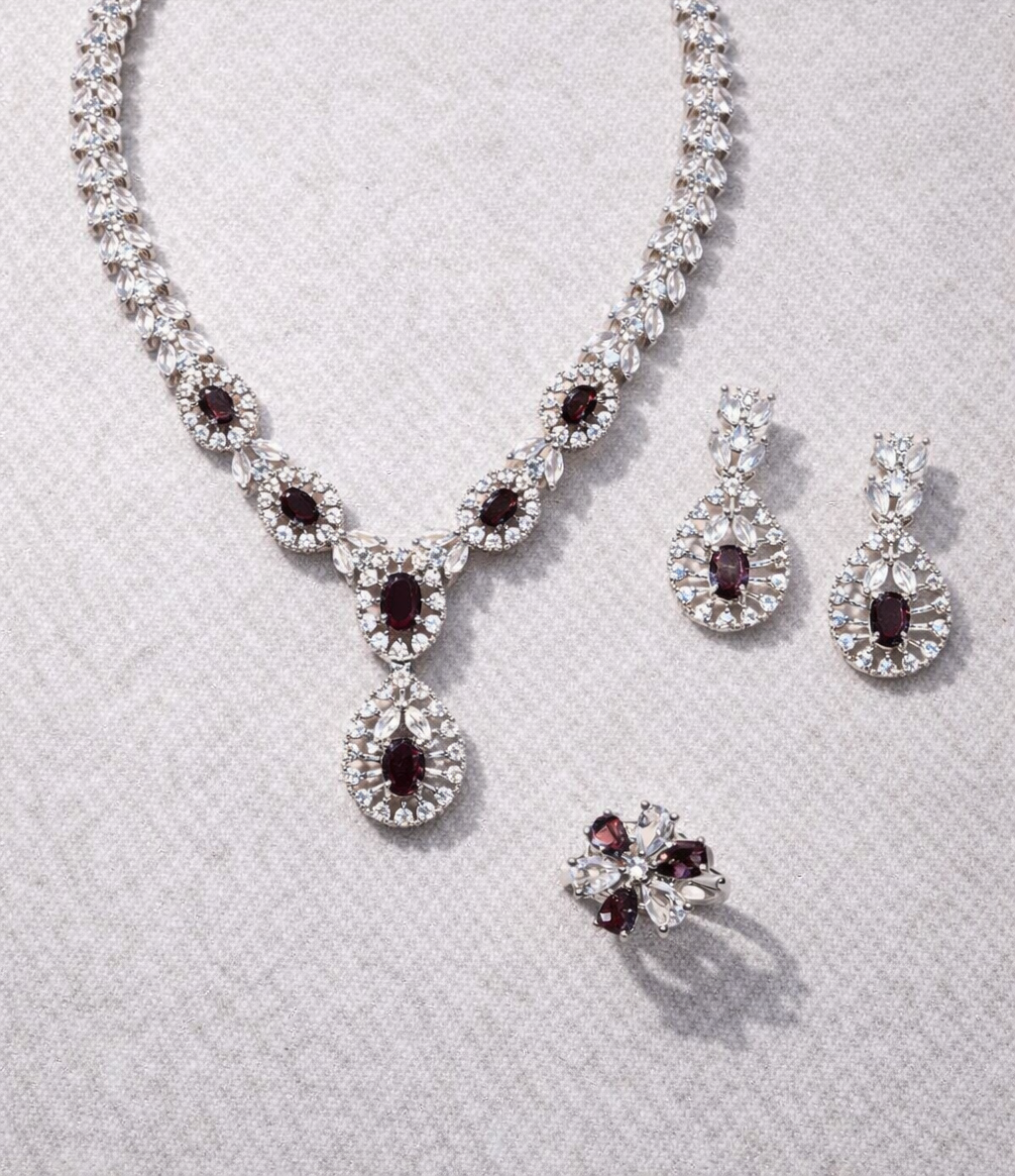 AD Stone Silver Plated Necklace Sets