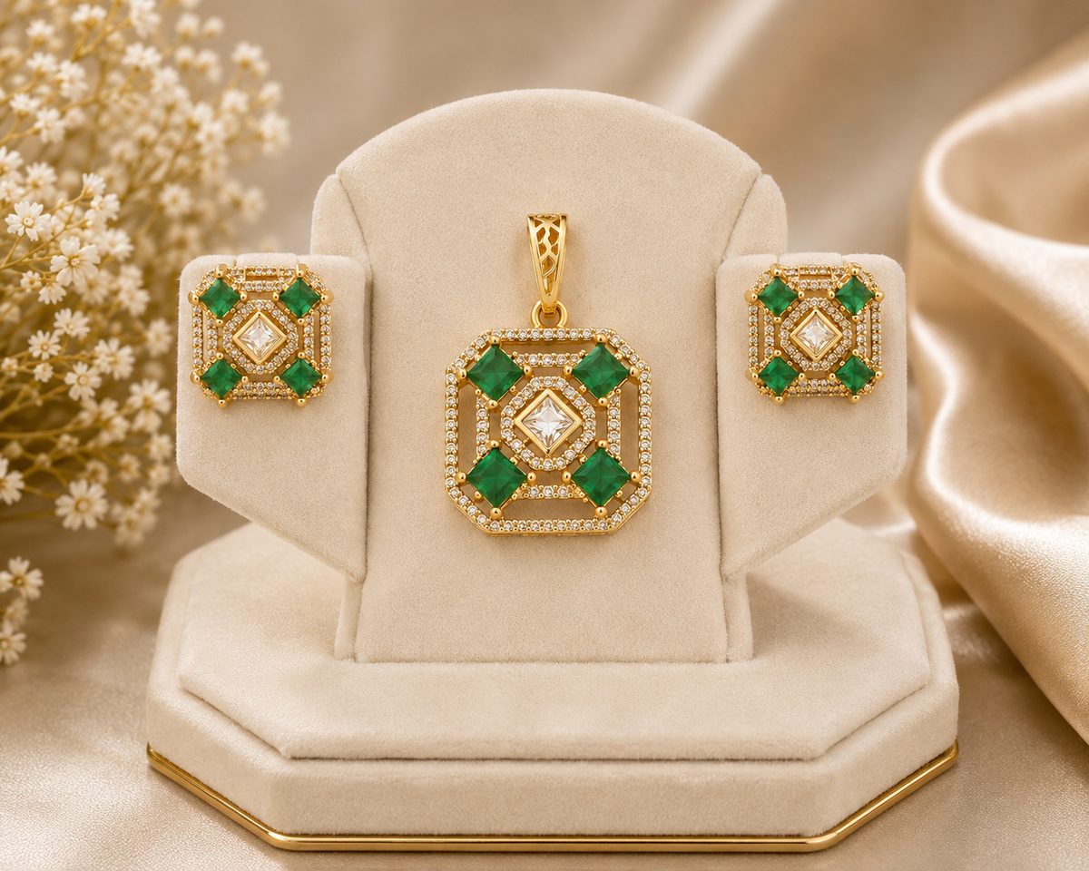 A.D. Stone Pendant Set with Matching Earrings