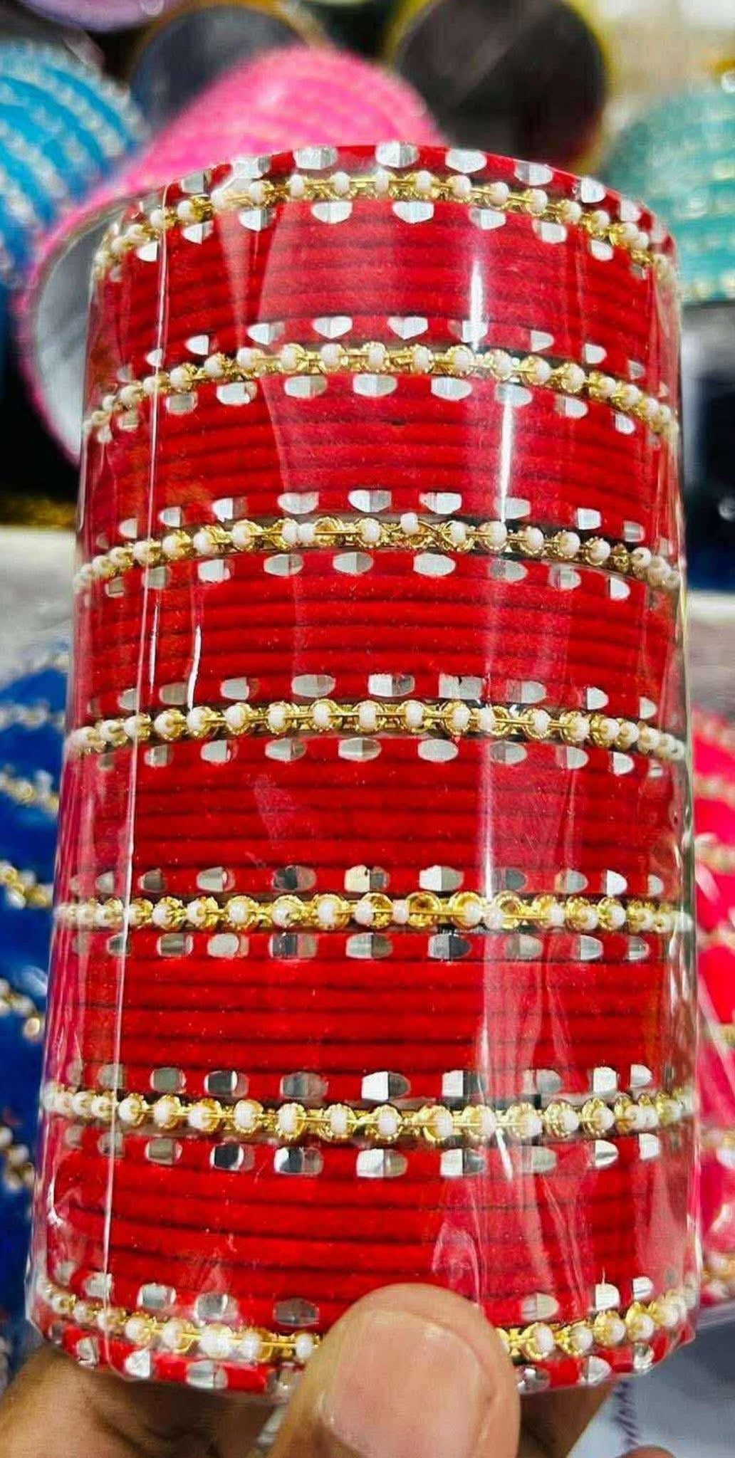 Luxury Velvet Beaded Bangles Set (45 Pieces) – Traditional Festive Collection