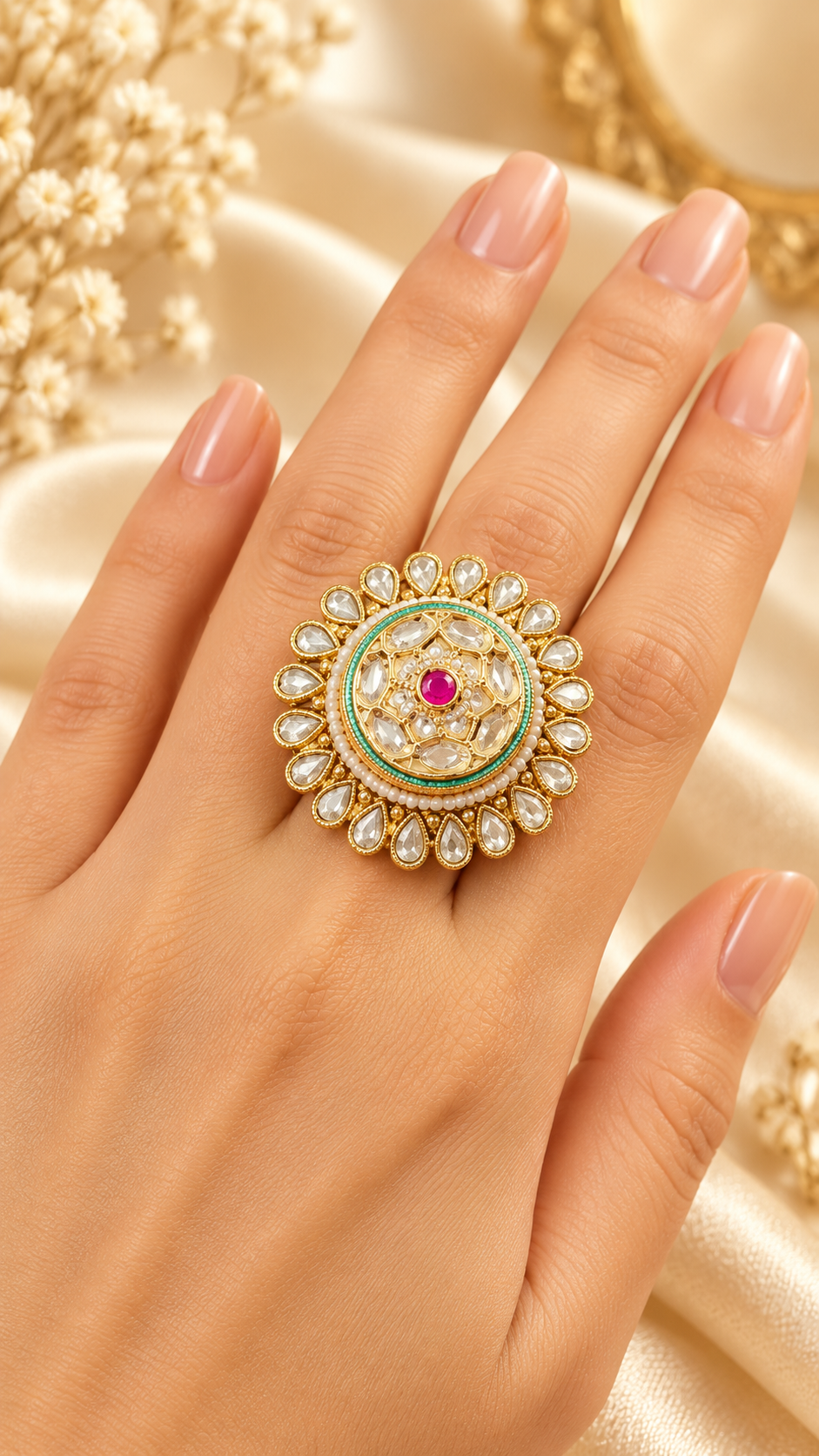Indian Traditional Pachi Kundan Rings