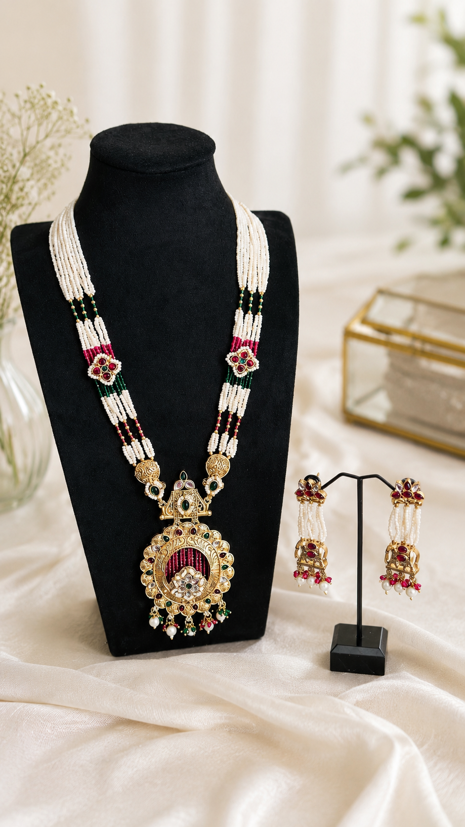Traditional Indian Bridal Necklace Set with Matching Earrings & Ring
