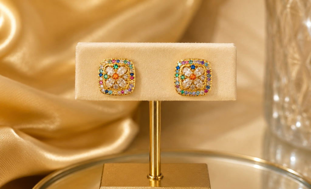 18K Gold Plated Multicolour Zircon Floral Ear Studs