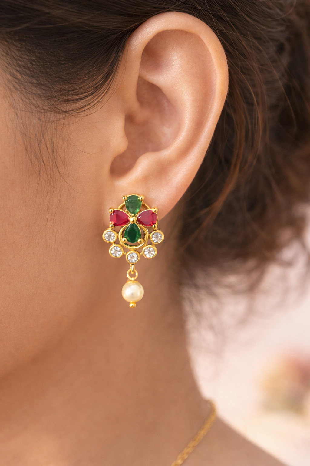 Elegant Gold Plated AD Stone Traditional Tanmaniya Pendant Set