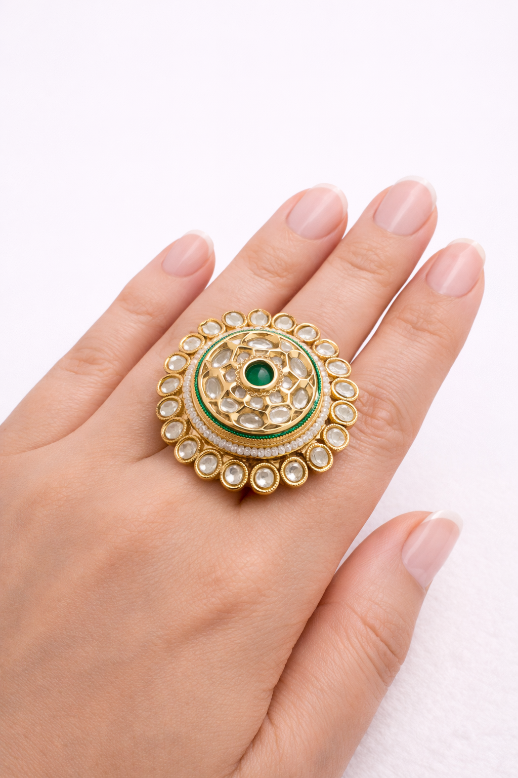 Indian Traditional Pachi Kundan Rings