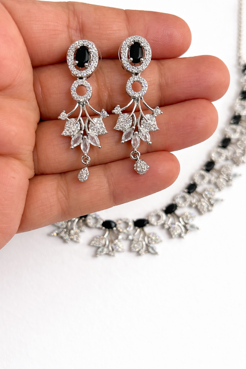 Elegant A.D. Stone Necklace Set with Black Accents