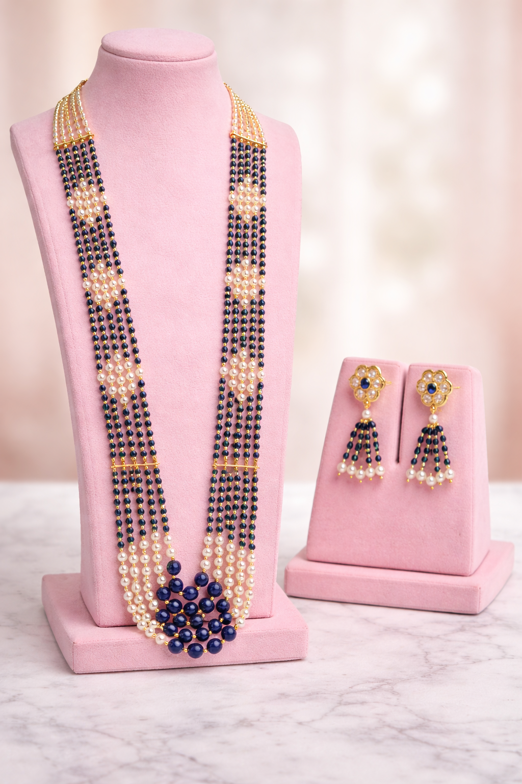 A.D Stone Copper Mala/Long Necklace With Earrings