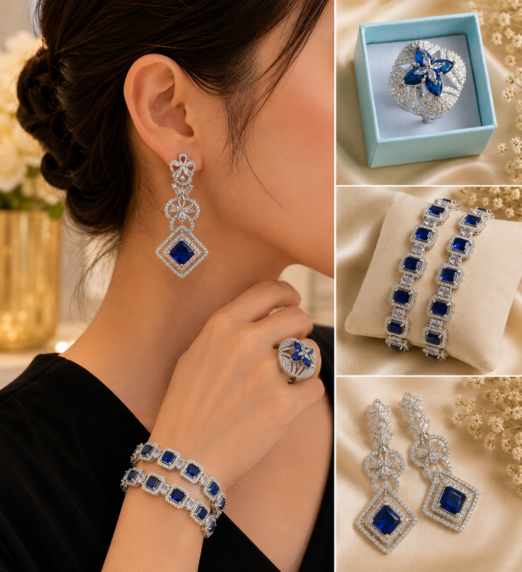 Royal Blue AD Stone Jewellery Set