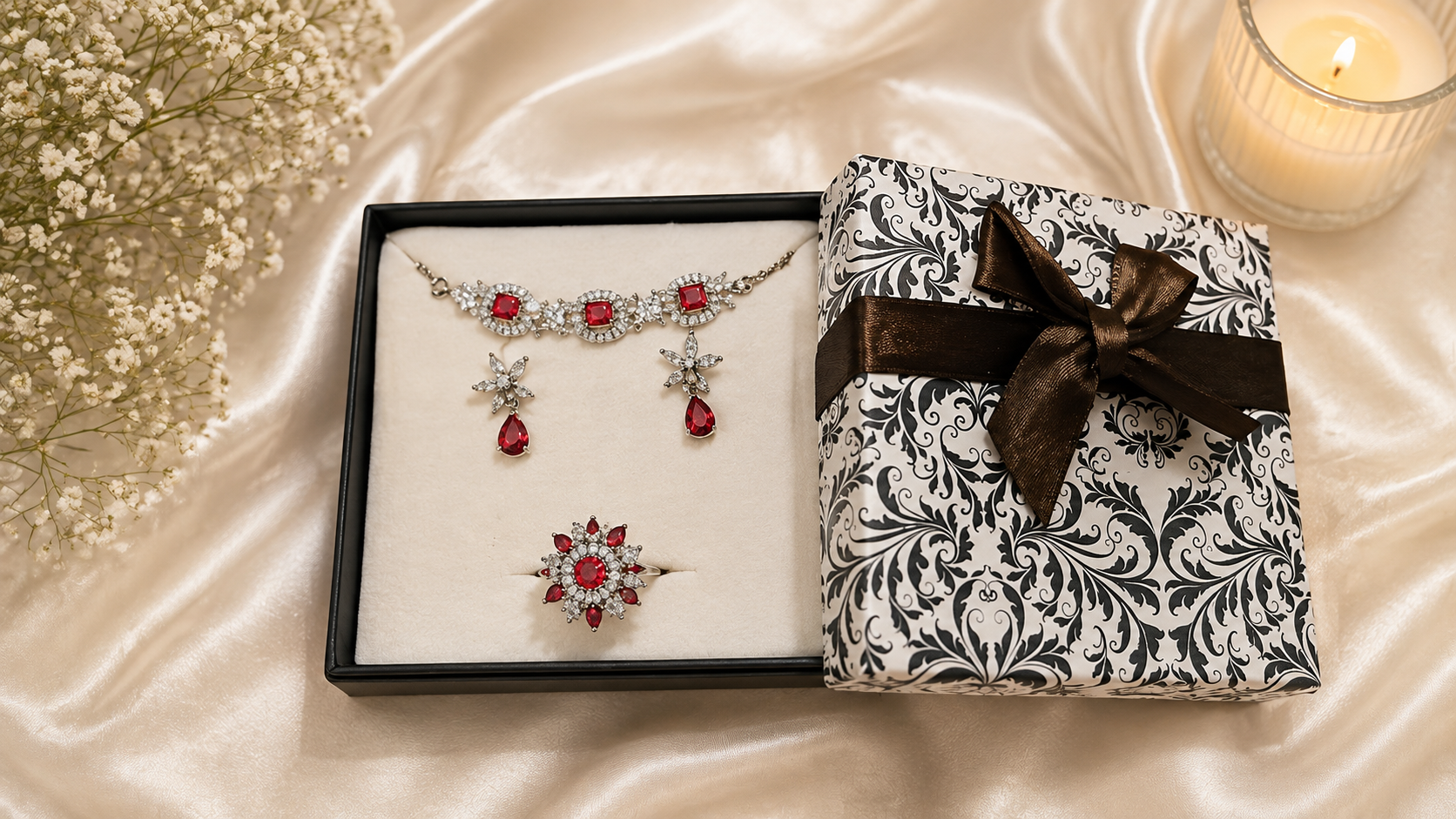 Deep Pink AD Stone Jewellery Gift Set