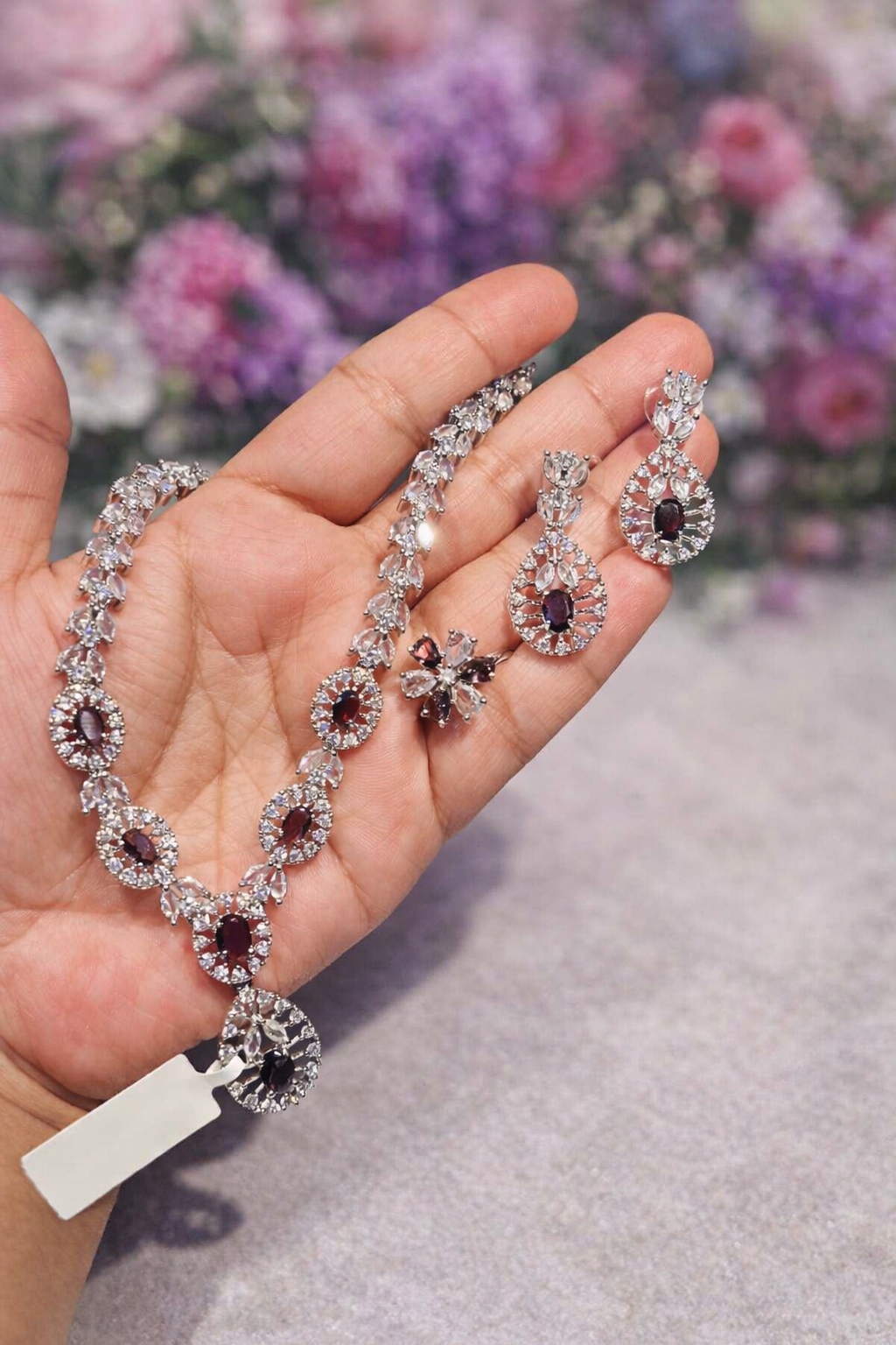 AD Stone Silver Plated Necklace Sets