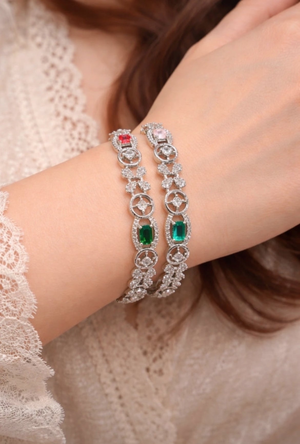 Elegant White Base A.D Party Bangle