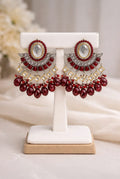 Royal Maroon Kundan Chandbali Earrings with Beaded Drops