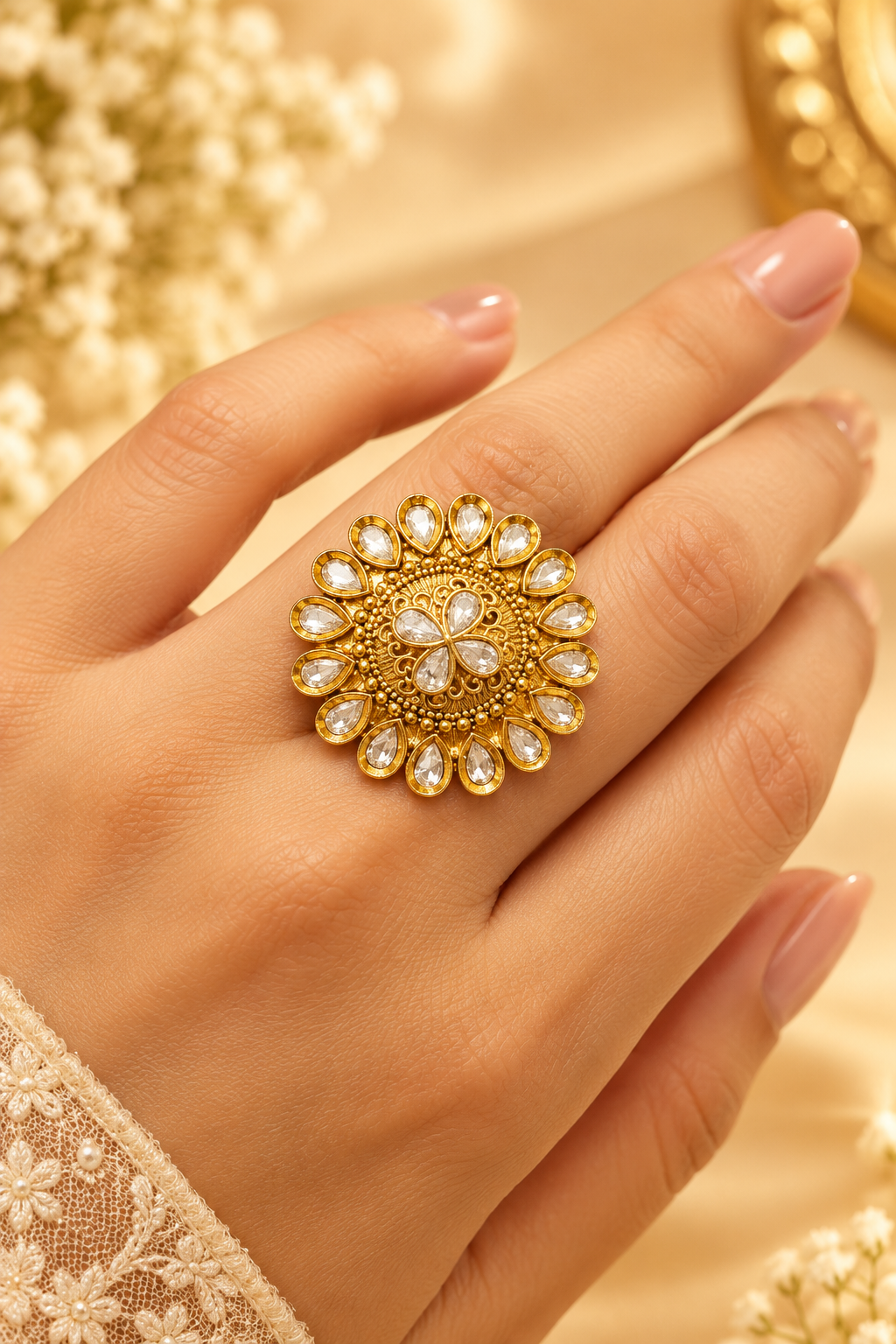 Beautiful Kundan Adjustable Ring