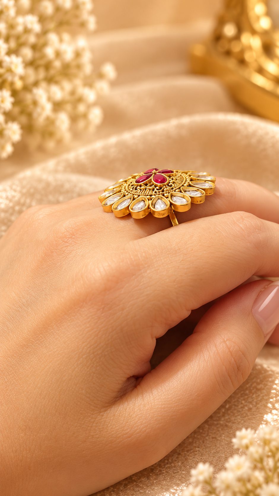 Beautiful Kundan Adjustable Ring