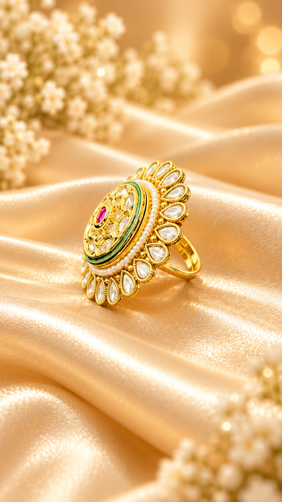 Indian Traditional Pachi Kundan Rings