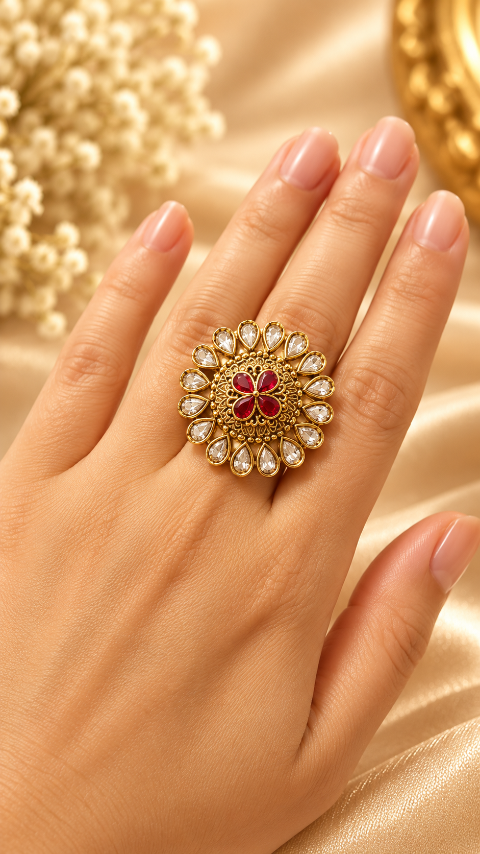 Beautiful Kundan Adjustable Ring