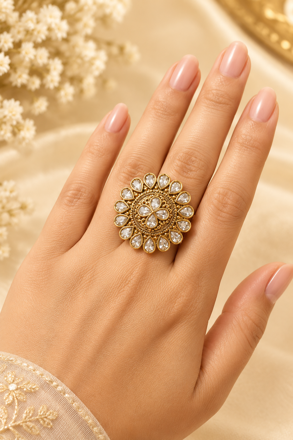 Beautiful Kundan Adjustable Ring